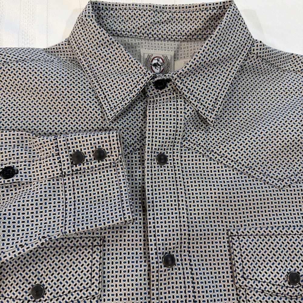 Cinch Boys XL 14 Western Snap Long Sleeve Shirt Blue Black Geometric Print
